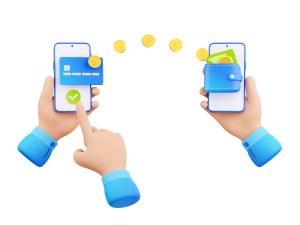 Início 4 3D Renderizacao De Banco Movel De Transferencia De Dinheiro Online