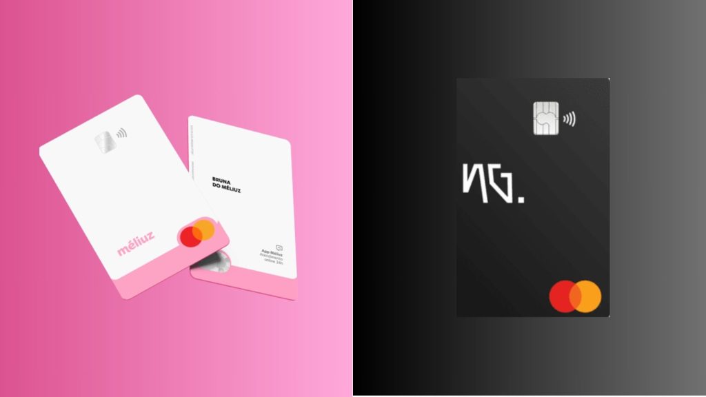Méliuz Mastercard Platinum x NG Cash: O duelo de cartões que vai transformar seu jeito de comprar 7 Imagem comparativa entre os cartões Méliuz Mastercard Platinum e NG Cash, destacando o design moderno e as cores vibrantes de cada opção.