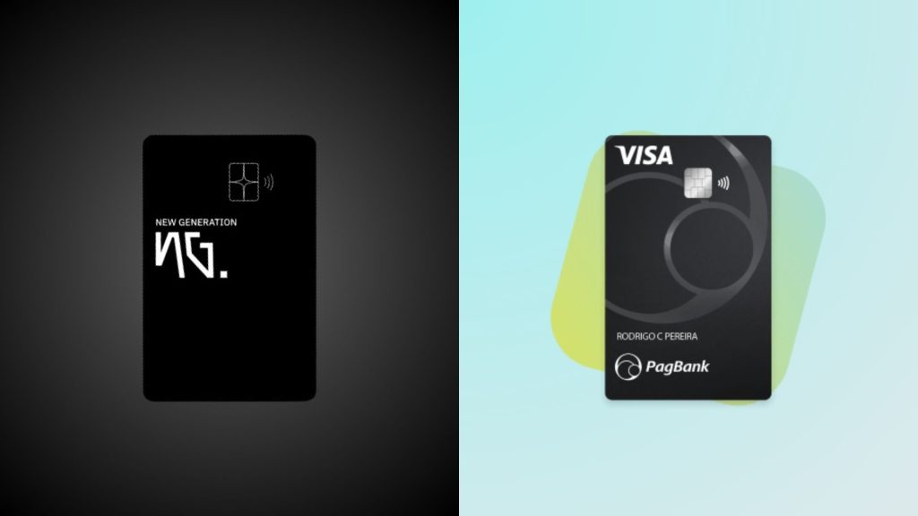 NG Cash x PagBank Visa: Descubra qual cartão inteligente faz mais sentido para você 4 Comparativo visual entre os cartões de crédito NG Cash e PagBank Visa, destacando o design moderno e minimalista de cada um, representando o confronto entre duas opções populares no mercado financeiro digital.